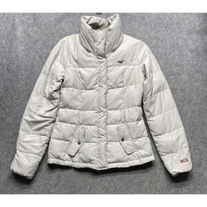 Hollister Jacket Womens XS White Puffer Quilted Down Filled HCO Logo Coat